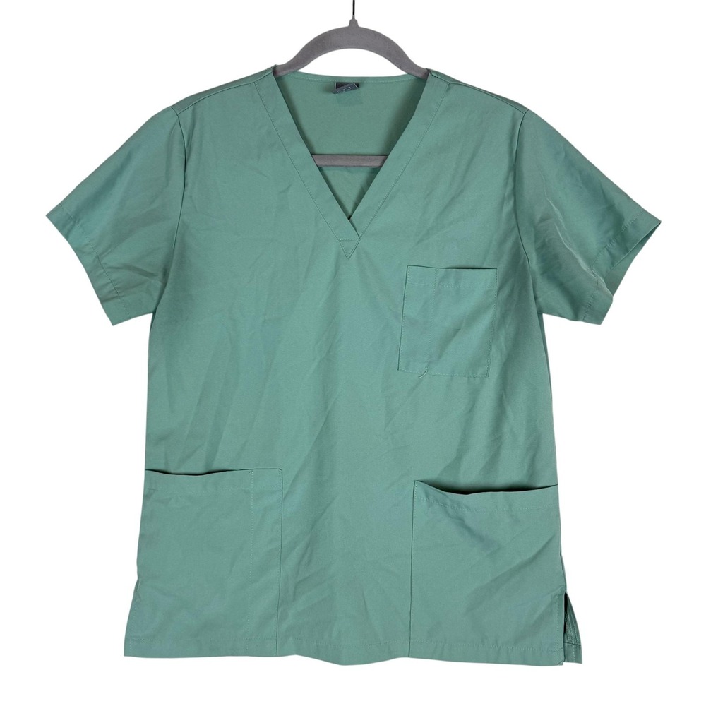 NiaaHinn Blouse Womens Small Green V‎ Neck Medical Scrub Top Short Sleeve